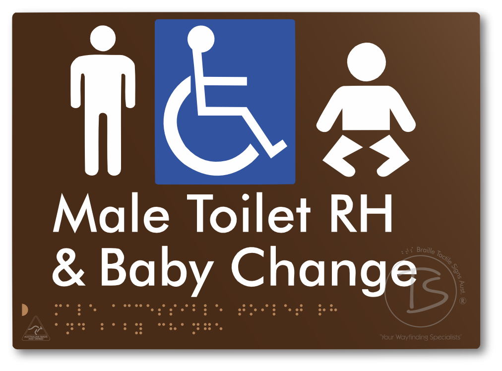 Male Accessible Toilet RH & Baby Change - Braille Tactile Signs Aust.