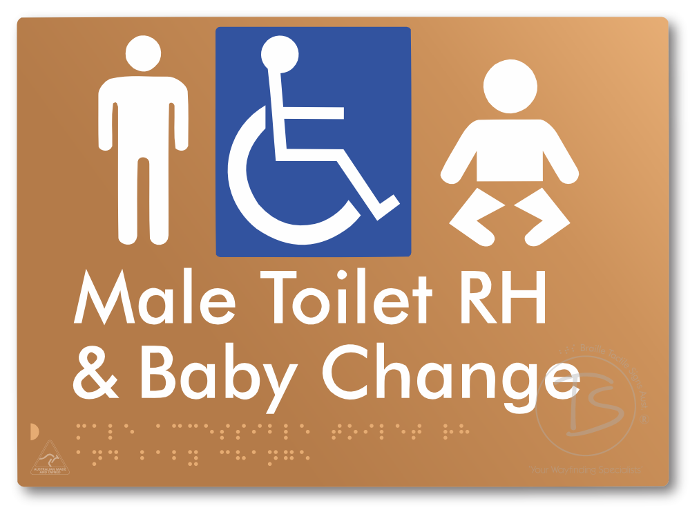 Male Accessible Toilet RH & Baby Change - Braille Tactile Signs Aust.
