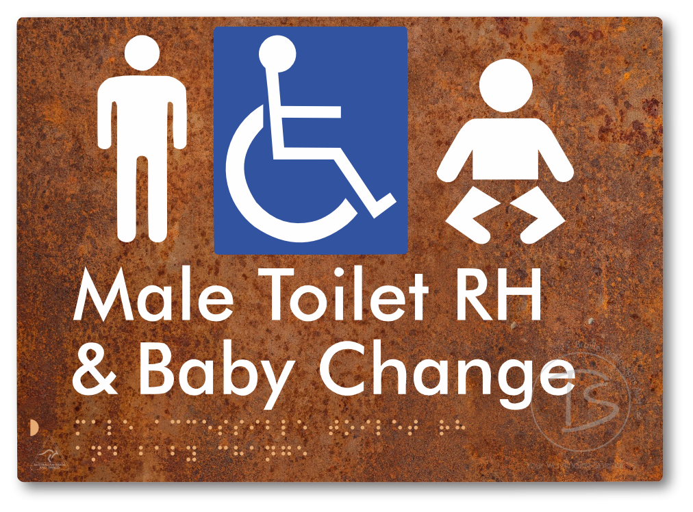 Male Accessible Toilet RH & Baby Change - Braille Tactile Signs Aust.