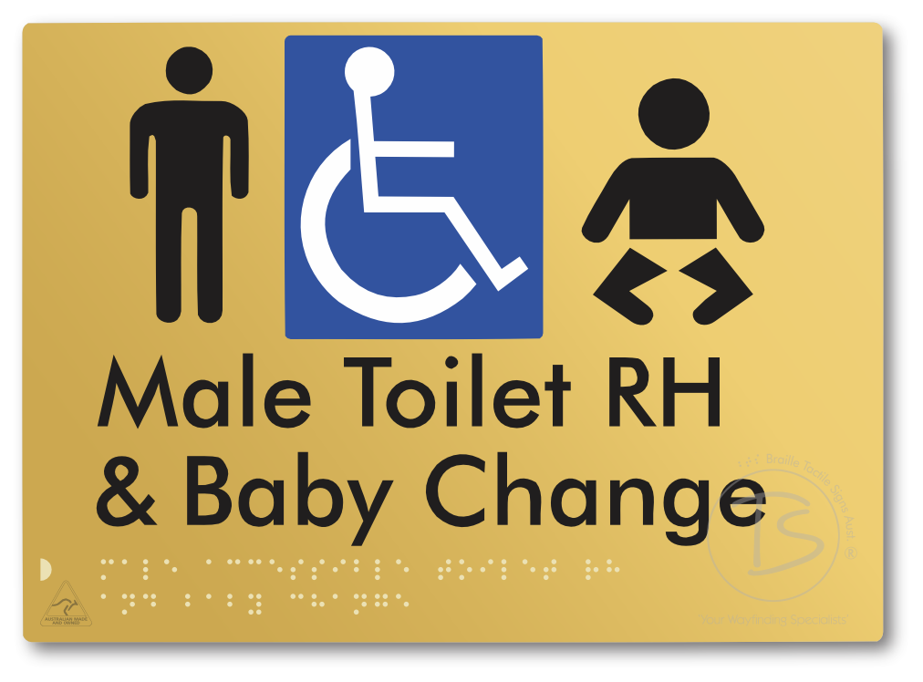 Male Accessible Toilet RH & Baby Change - Braille Tactile Signs Aust.