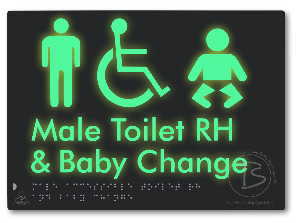 Male Accessible Toilet RH & Baby Change - Braille Tactile Signs Aust.