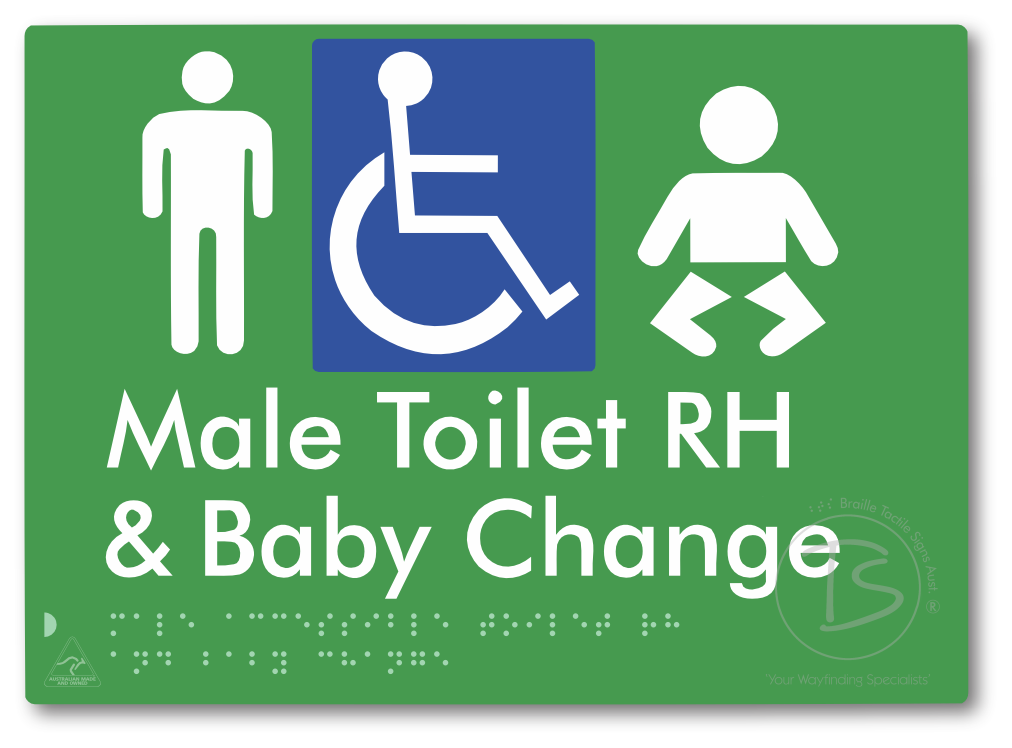 Male Accessible Toilet RH & Baby Change - Braille Tactile Signs Aust.