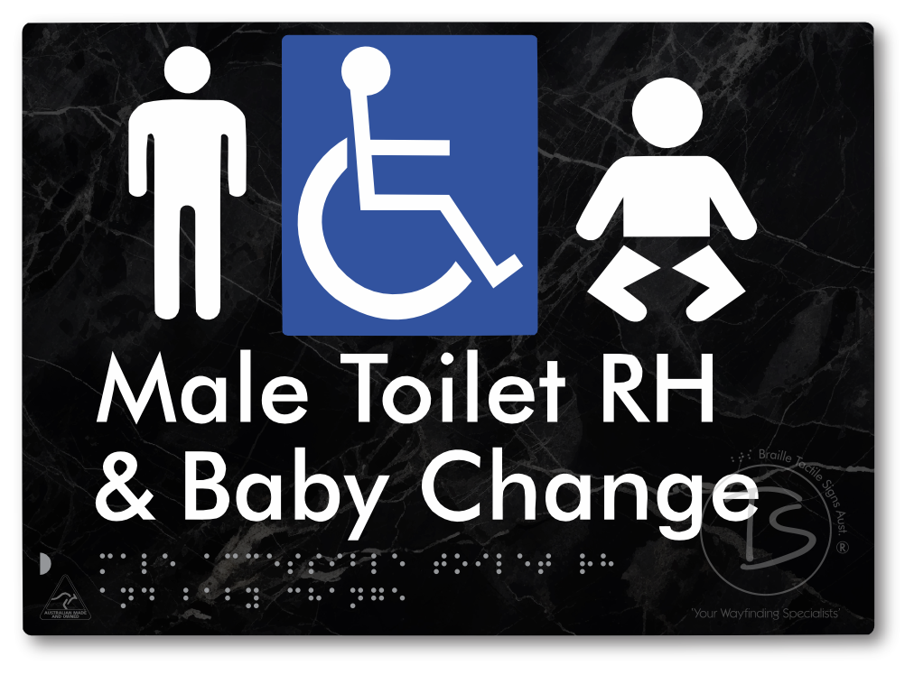 Male Accessible Toilet RH & Baby Change - Braille Tactile Signs Aust.