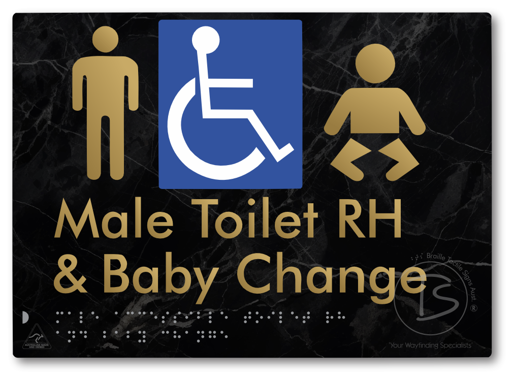 Male Accessible Toilet RH & Baby Change - Braille Tactile Signs Aust.