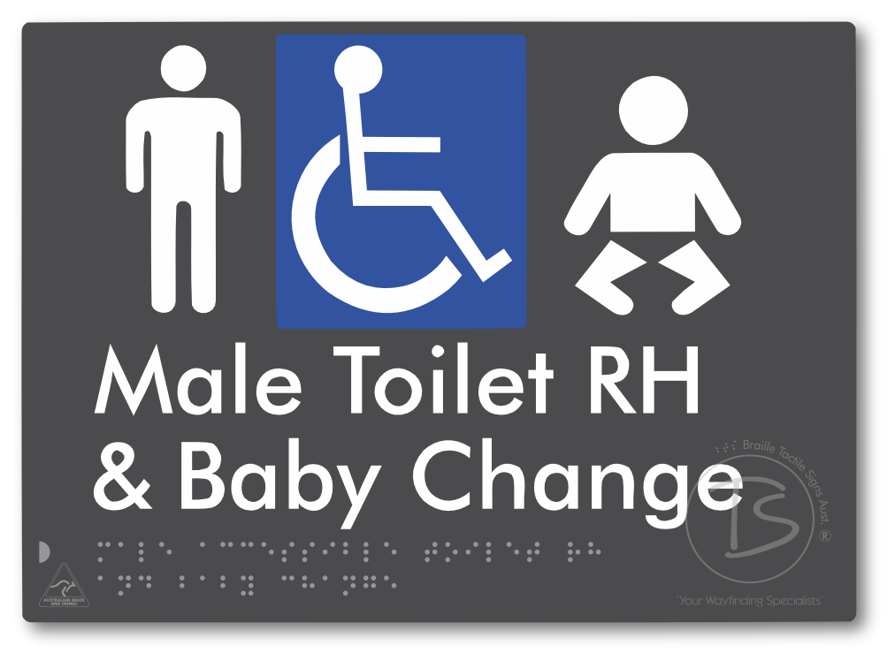 Male Accessible Toilet RH & Baby Change - Braille Tactile Signs Aust.