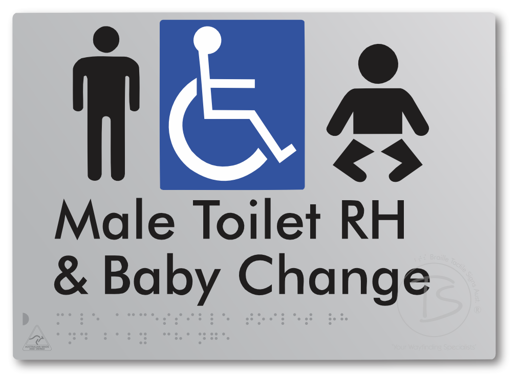 Male Accessible Toilet RH & Baby Change - Braille Tactile Signs Aust.
