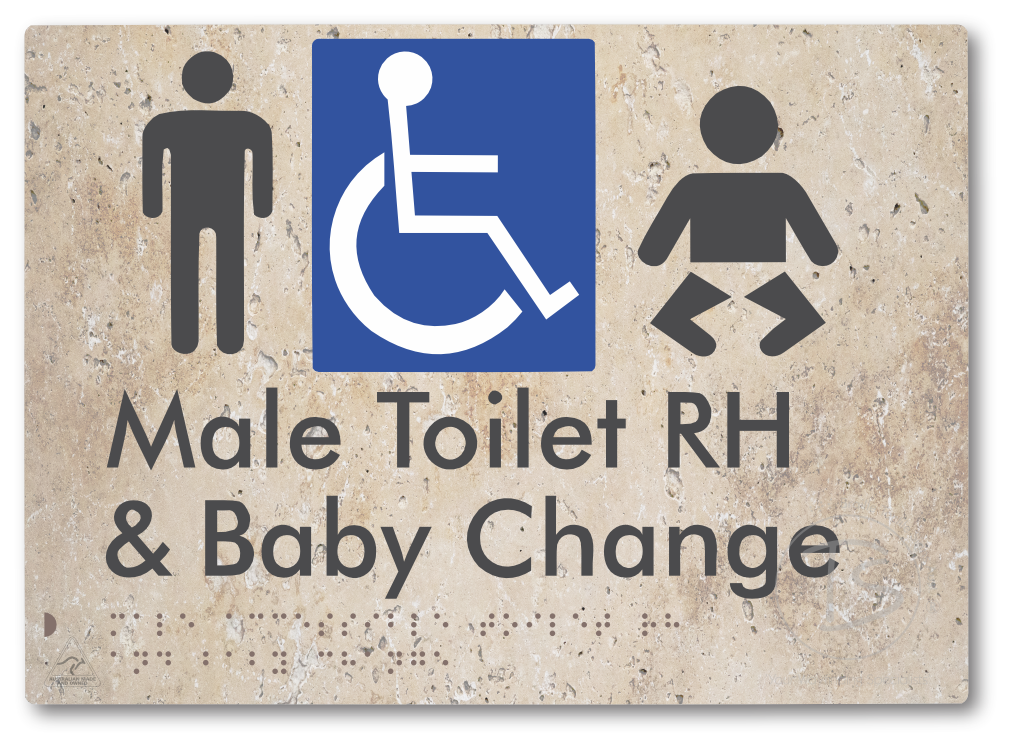 Male Accessible Toilet RH & Baby Change - Braille Tactile Signs Aust.