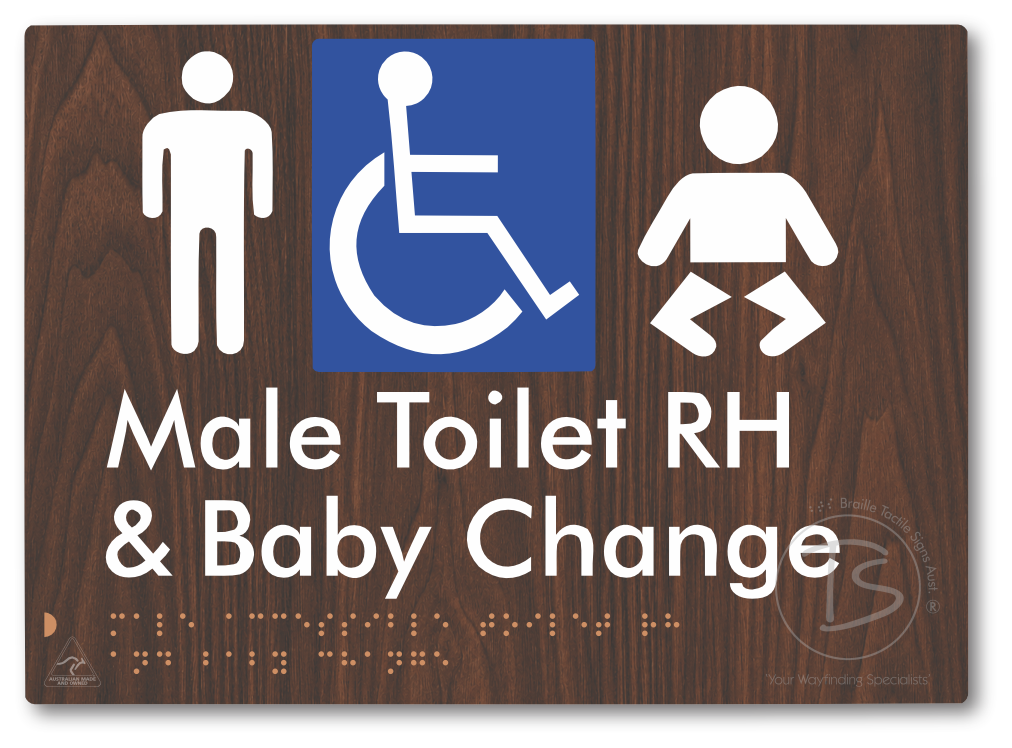 Male Accessible Toilet RH & Baby Change - Braille Tactile Signs Aust.