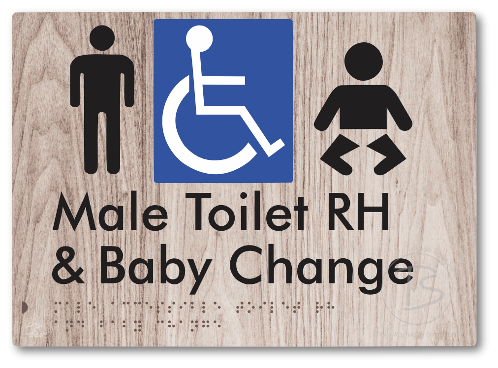 Male Accessible Toilet RH & Baby Change - Braille Tactile Signs Aust.