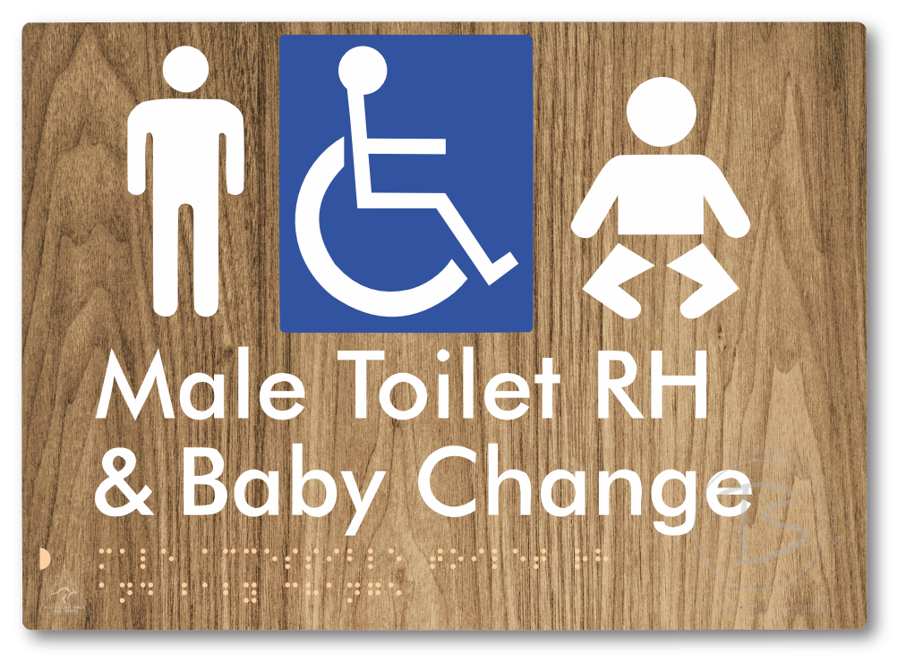Male Accessible Toilet RH & Baby Change - Braille Tactile Signs Aust.