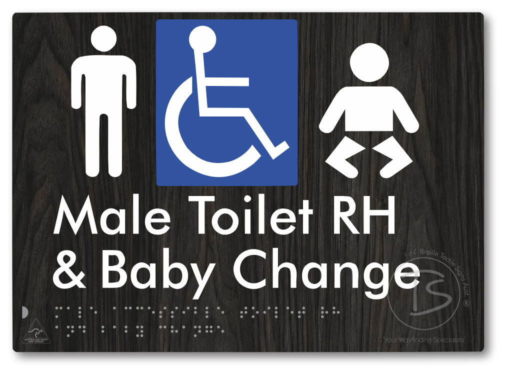 Male Accessible Toilet RH & Baby Change - Braille Tactile Signs Aust.