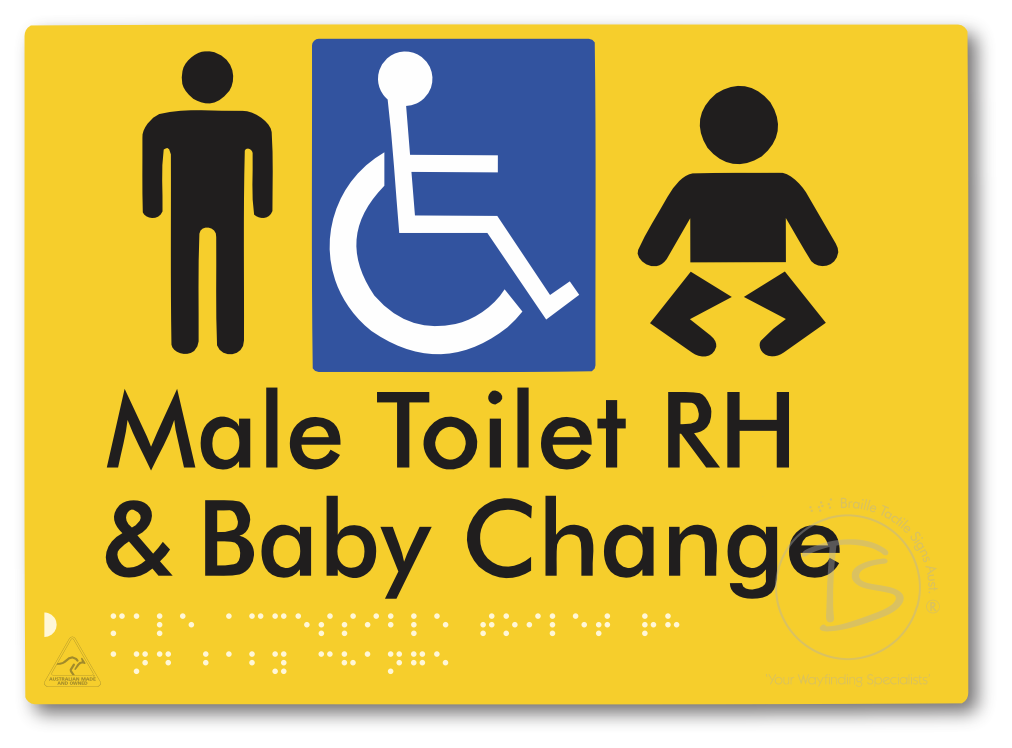 Male Accessible Toilet RH & Baby Change - Braille Tactile Signs Aust.