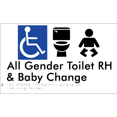 All Gender Accessible Toilet LH or RH & Baby Change - Braille Tactile Signs Aust.