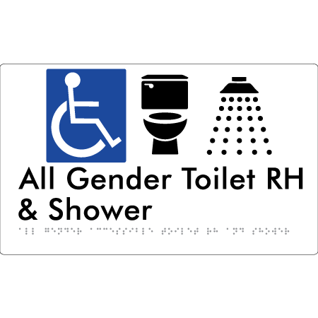 All Gender Accessible Toilet LH / RH & Shower - Braille Tactile Signs Aust.