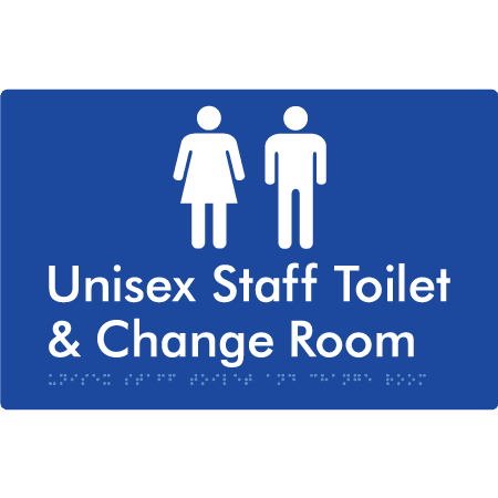 Braille Sign Unisex Staff Toilet & Change Room - Braille Tactile Signs (Aust) - BTS388-blu - Fully Custom Signs - Fast Shipping - High Quality - Australian Made &amp; Owned