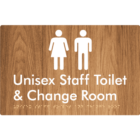 Braille Sign Unisex Staff Toilet & Change Room - Braille Tactile Signs (Aust) - BTS388-wdg - Fully Custom Signs - Fast Shipping - High Quality - Australian Made &amp; Owned