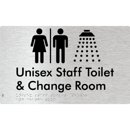 Braille Sign Unisex Staff Toilet, Shower & Change Room with Air Lock - Braille Tactile Signs (Aust) - BTS389-AL-aliB - Fully Custom Signs - Fast Shipping - High Quality - Australian Made &amp; Owned