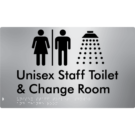 Braille Sign Unisex Staff Toilet, Shower & Change Room with Air Lock - Braille Tactile Signs (Aust) - BTS389-AL-aliS - Fully Custom Signs - Fast Shipping - High Quality - Australian Made &amp; Owned
