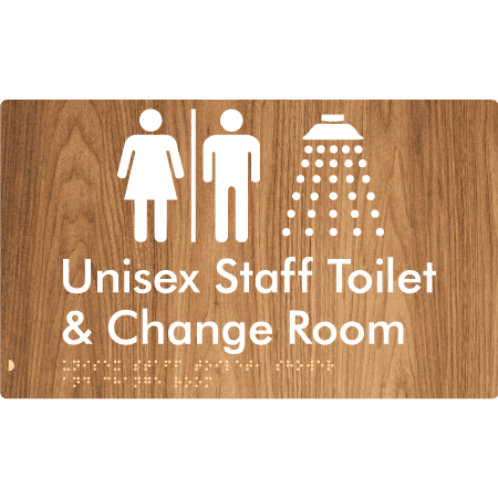 Braille Sign Unisex Staff Toilet, Shower & Change Room with Air Lock - Braille Tactile Signs (Aust) - BTS389-AL-wdg - Fully Custom Signs - Fast Shipping - High Quality - Australian Made &amp; Owned