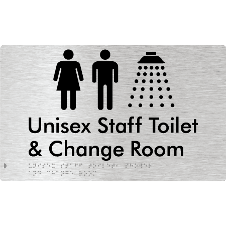 Braille Sign Unisex Staff Toilet, Shower & Change Room - Braille Tactile Signs (Aust) - BTS389-aliB - Fully Custom Signs - Fast Shipping - High Quality - Australian Made &amp; Owned