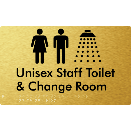 Braille Sign Unisex Staff Toilet, Shower & Change Room - Braille Tactile Signs (Aust) - BTS389-aliG - Fully Custom Signs - Fast Shipping - High Quality - Australian Made &amp; Owned