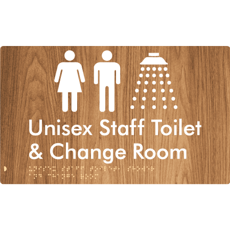 Braille Sign Unisex Staff Toilet, Shower & Change Room - Braille Tactile Signs (Aust) - BTS389-wdg - Fully Custom Signs - Fast Shipping - High Quality - Australian Made &amp; Owned