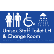 Unisex Staff Accessible Toilet with Left (LH) or Right Hand Transfer (RH), Shower & Change with Air Lock - Braille Tactile Signs Aust.