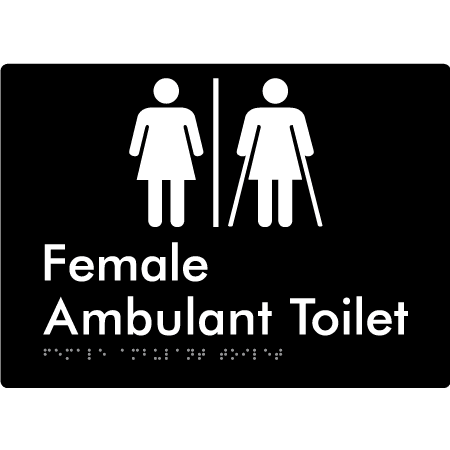 Braille Sign Female Ambulant Toilet with Air Lock - Braille Tactile Signs (Aust) - BTS395-AL-blk - Fully Custom Signs - Fast Shipping - High Quality - Australian Made &amp; Owned