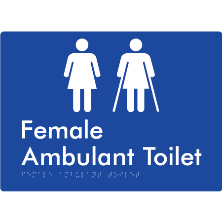 Braille Sign Female Ambulant Toilet - Braille Tactile Signs (Aust) - BTS395-blu - Fully Custom Signs - Fast Shipping - High Quality - Australian Made &amp; Owned