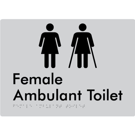 Braille Sign Female Ambulant Toilet - Braille Tactile Signs (Aust) - BTS395-slv - Fully Custom Signs - Fast Shipping - High Quality - Australian Made &amp; Owned