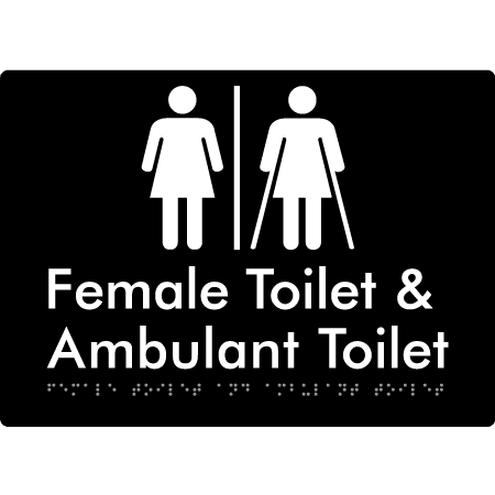 Braille Sign Female Toilet & Ambulant Toilet with Air Lock - Braille Tactile Signs (Aust) - BTS402-AL-blk - Fully Custom Signs - Fast Shipping - High Quality - Australian Made &amp; Owned