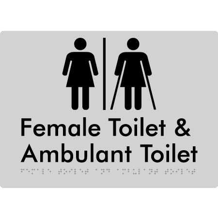 Braille Sign Female Toilet & Ambulant Toilet with Air Lock - Braille Tactile Signs (Aust) - BTS402-AL-slv - Fully Custom Signs - Fast Shipping - High Quality - Australian Made &amp; Owned