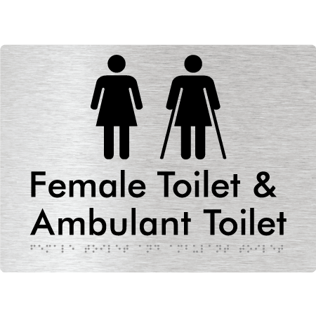 Braille Sign Female Toilet & Ambulant Toilet - Braille Tactile Signs (Aust) - BTS402-aliB - Fully Custom Signs - Fast Shipping - High Quality - Australian Made &amp; Owned