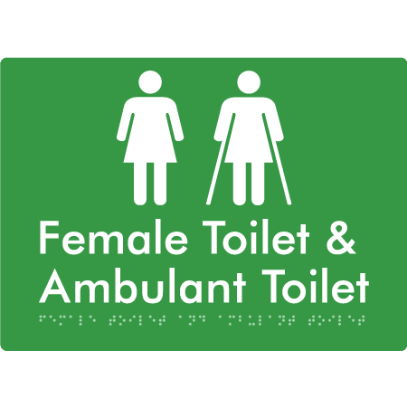 Braille Sign Female Toilet & Ambulant Toilet - Braille Tactile Signs (Aust) - BTS402-grn - Fully Custom Signs - Fast Shipping - High Quality - Australian Made &amp; Owned