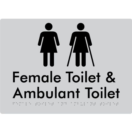 Braille Sign Female Toilet & Ambulant Toilet - Braille Tactile Signs (Aust) - BTS402-slv - Fully Custom Signs - Fast Shipping - High Quality - Australian Made &amp; Owned