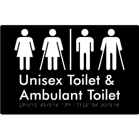Braille Sign Unisex Toilet & Ambulant Toilet with Air Lock - Braille Tactile Signs (Aust) - BTS404-AL-blk - Fully Custom Signs - Fast Shipping - High Quality - Australian Made &amp; Owned