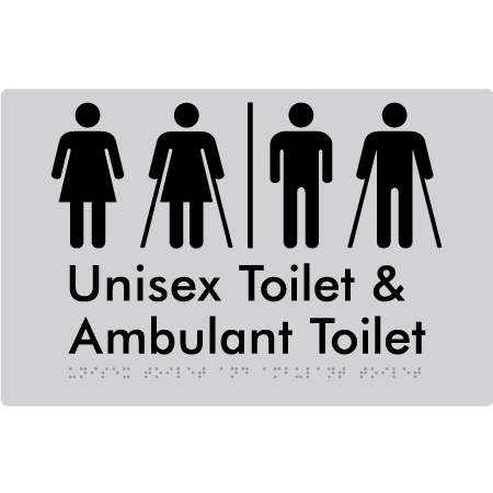 Braille Sign Unisex Toilet & Ambulant Toilet with Air Lock - Braille Tactile Signs (Aust) - BTS404-AL-slv - Fully Custom Signs - Fast Shipping - High Quality - Australian Made &amp; Owned