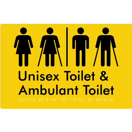 Braille Sign Unisex Toilet & Ambulant Toilet with Air Lock - Braille Tactile Signs (Aust) - BTS404-AL-yel - Fully Custom Signs - Fast Shipping - High Quality - Australian Made &amp; Owned