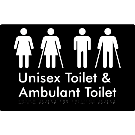 Braille Sign Unisex Toilet & Ambulant Toilet - Braille Tactile Signs (Aust) - BTS404-blk - Fully Custom Signs - Fast Shipping - High Quality - Australian Made &amp; Owned