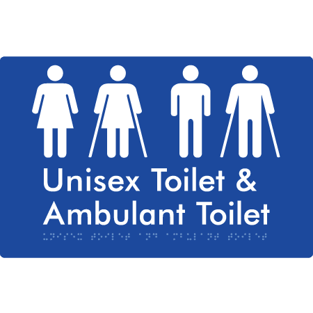 Braille Sign Unisex Toilet & Ambulant Toilet - Braille Tactile Signs (Aust) - BTS404-blu - Fully Custom Signs - Fast Shipping - High Quality - Australian Made &amp; Owned