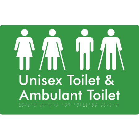 Braille Sign Unisex Toilet & Ambulant Toilet - Braille Tactile Signs (Aust) - BTS404-grn - Fully Custom Signs - Fast Shipping - High Quality - Australian Made &amp; Owned