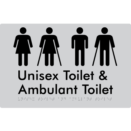 Braille Sign Unisex Toilet & Ambulant Toilet - Braille Tactile Signs (Aust) - BTS404-slv - Fully Custom Signs - Fast Shipping - High Quality - Australian Made &amp; Owned