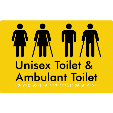 Braille Sign Unisex Toilet & Ambulant Toilet - Braille Tactile Signs (Aust) - BTS404-yel - Fully Custom Signs - Fast Shipping - High Quality - Australian Made &amp; Owned