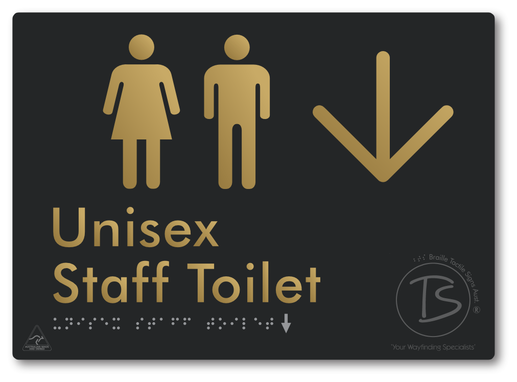 Unisex Staff Toilet with Large Directional Arrow - Braille Tactile Signs Aust.