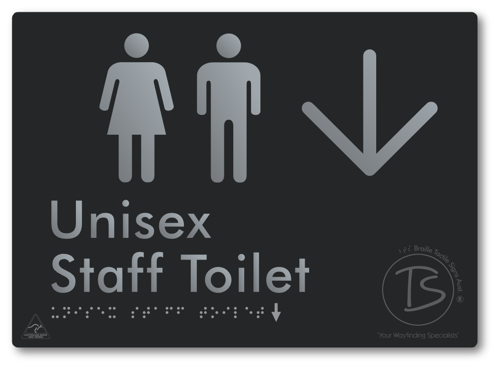 Unisex Staff Toilet with Large Directional Arrow - Braille Tactile Signs Aust.