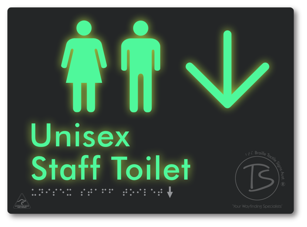 Unisex Staff Toilet with Large Directional Arrow - Braille Tactile Signs Aust.