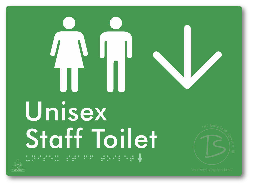 Unisex Staff Toilet with Large Directional Arrow - Braille Tactile Signs Aust.