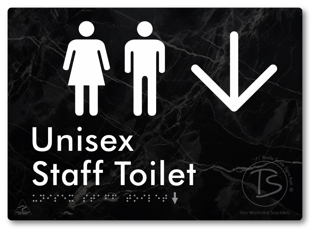 Unisex Staff Toilet with Large Directional Arrow - Braille Tactile Signs Aust.