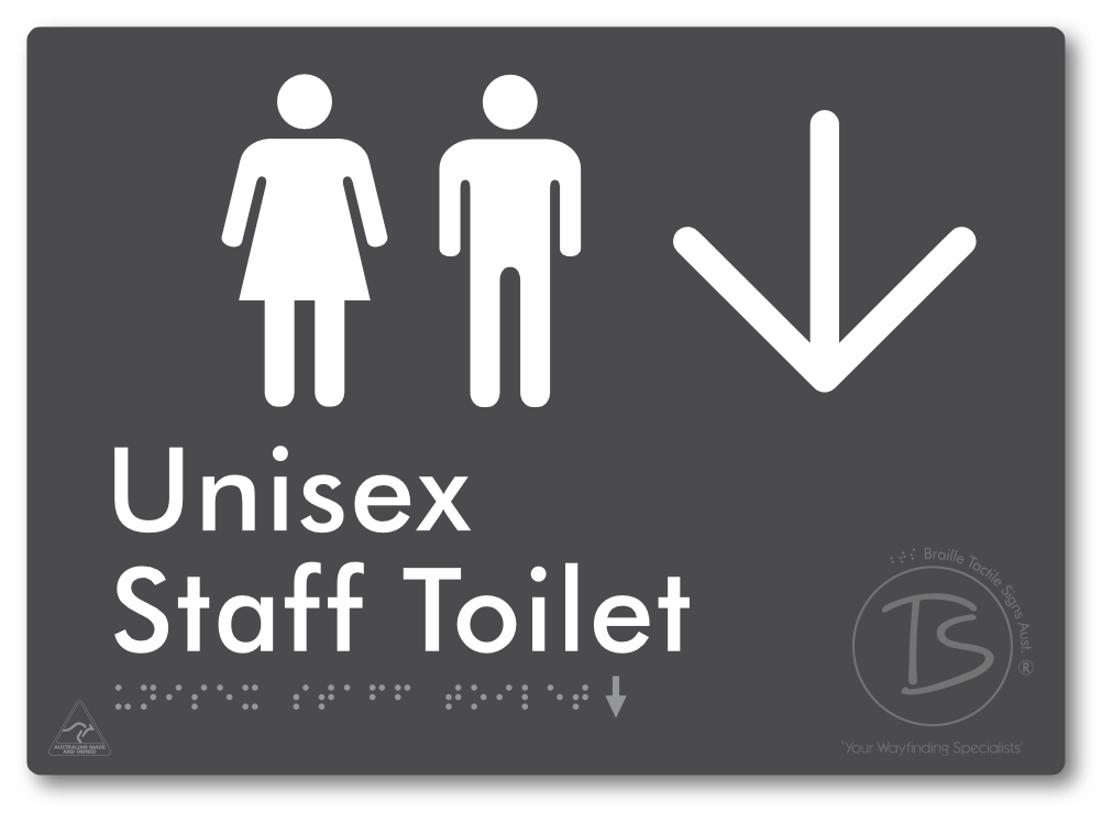 Unisex Staff Toilet with Large Directional Arrow - Braille Tactile Signs Aust.