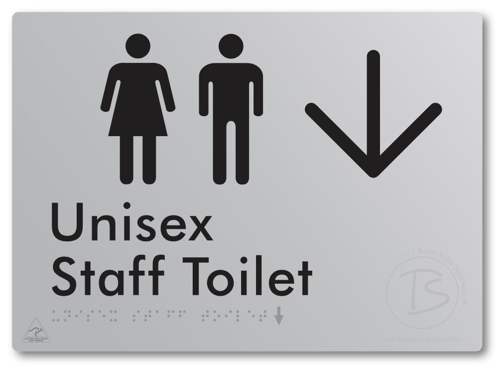 Unisex Staff Toilet with Large Directional Arrow - Braille Tactile Signs Aust.